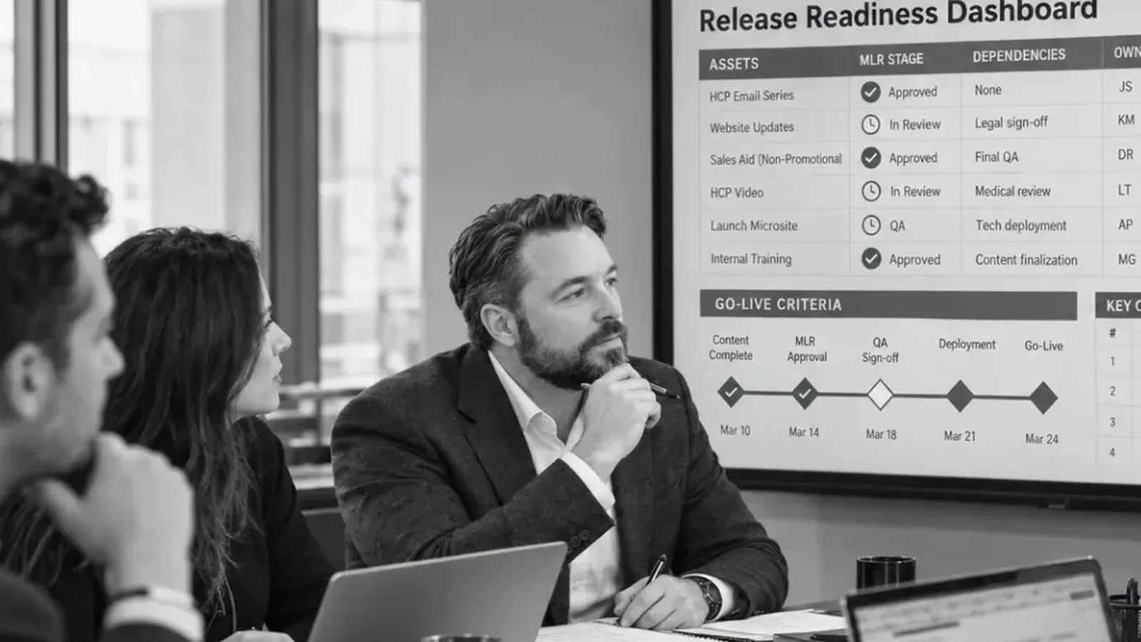 Release readiness review for campaign assets moving through MLR